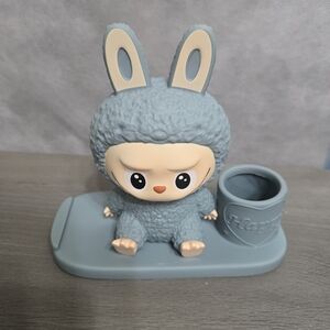 2 Cute Blue Bunny Figurine with Holder
